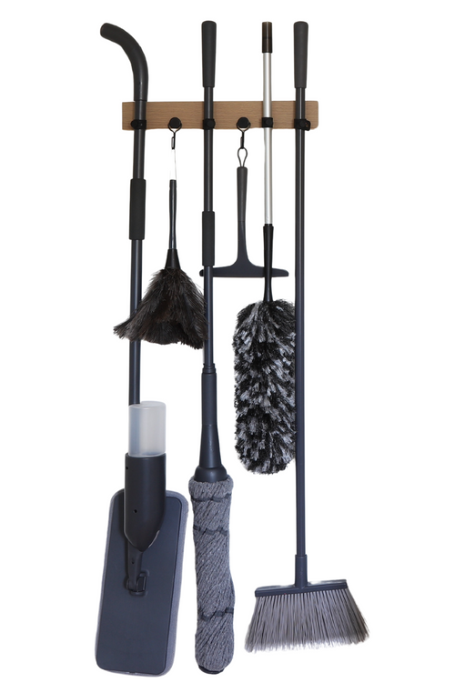 Elegant 17" Wooden Mop Rack & Broom Holder – Customizable Magnetic Wall Organizer